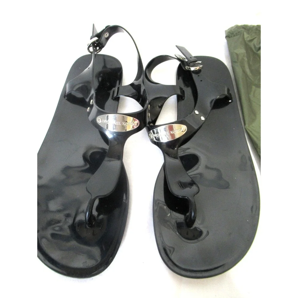 Michael Kors 7M Women's Black Plate (PVC) Sling Back Sandals Silver Hardware
